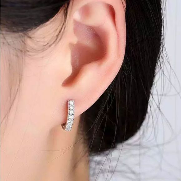 Luxury CZ Diamond 925 Silver Hoop Pierced Earrings - Picture 3 of 10